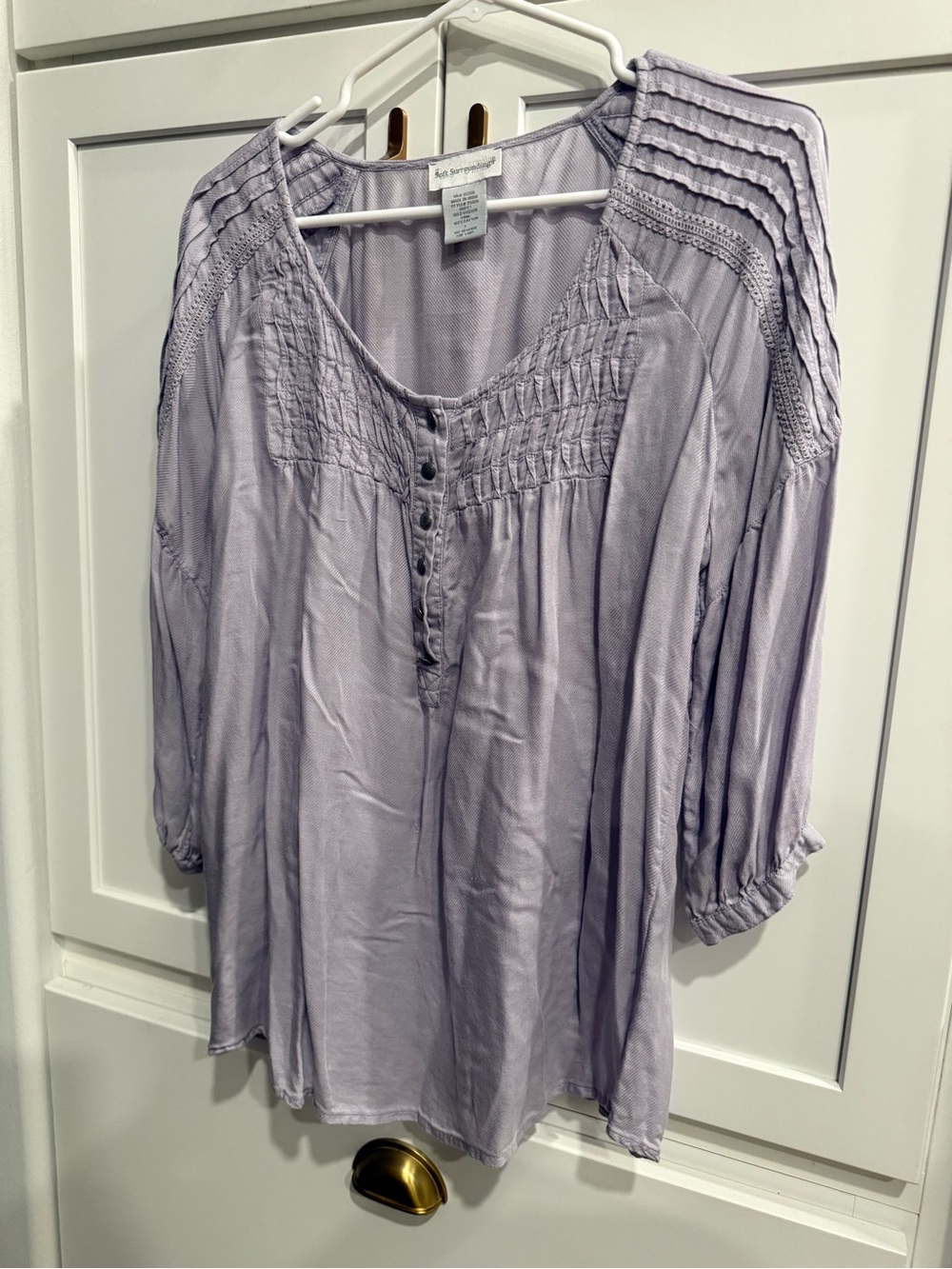 Soft Surroundings size Large Lavender Peasant Blouse with Pintuck Detail so soft